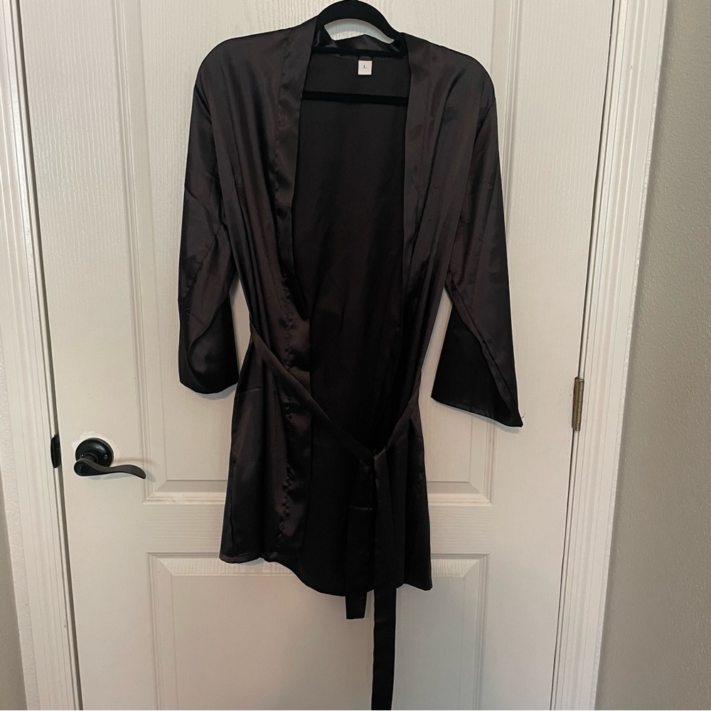 Luxurious Black Satin Kimono Robe